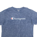 CHAMPION Womens Blue Acid Wash Logo Graphic T-Shirt 2XL Short Sleeve Crew Neck