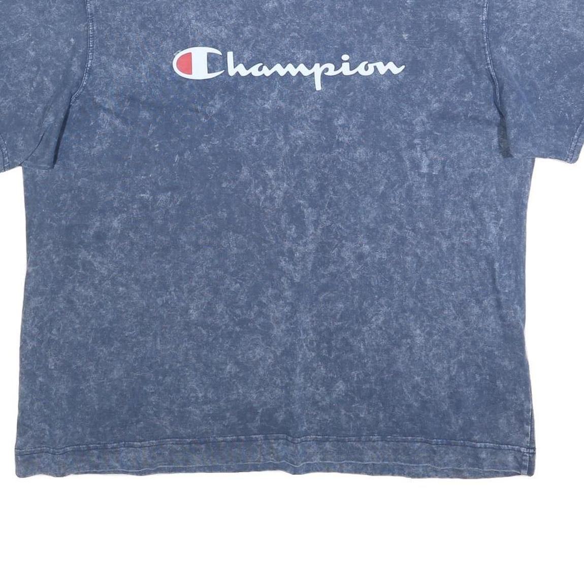 CHAMPION Womens Blue Acid Wash Logo Graphic T-Shirt 2XL Short Sleeve Crew Neck