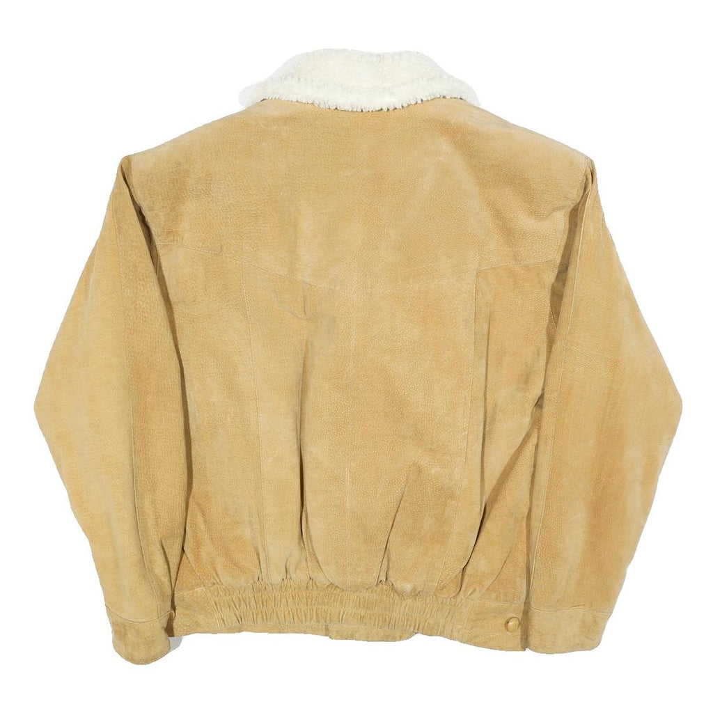 Mens Beige Suede Shearling Coat M Suede Sherpa Lined Button Closure Warm Winter