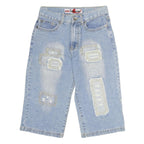 JEANS TONG LIN NIAO Mens Denim Blue Patchwork Casual Shorts M W30