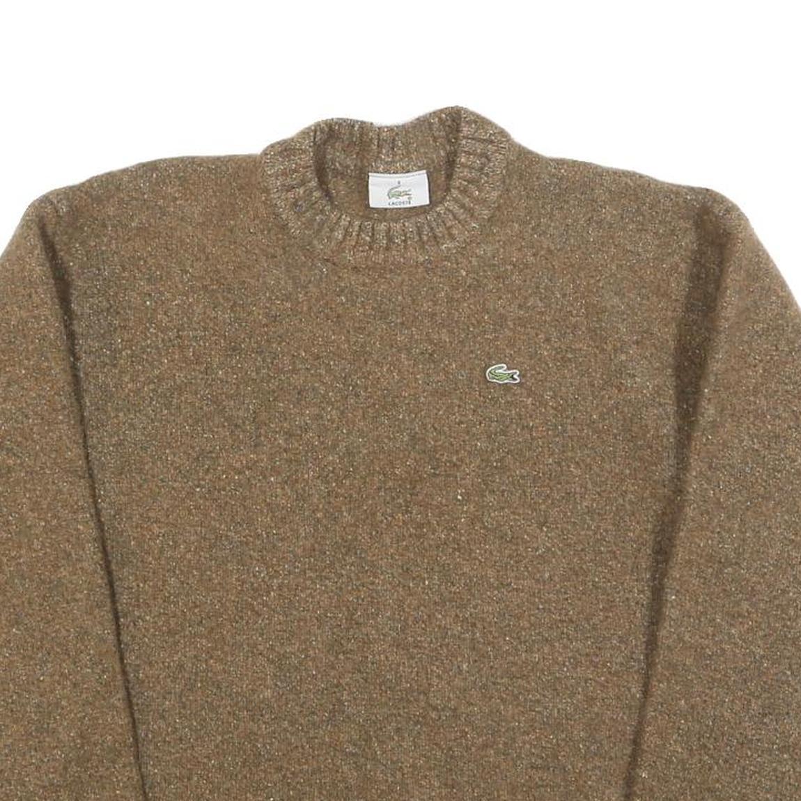 LACOSTE Boys Brown Wool Blend Plain Crew Neck Basic Knit Jumper Size L