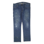 CARHARTT Mens Jeans Blue Regular Straight Denim W38 L32 Paint Splatter Zip
