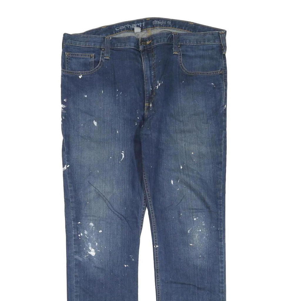 CARHARTT Mens Jeans Blue Regular Straight Denim W38 L32 Paint Splatter Zip