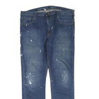 CARHARTT Mens Jeans Blue Regular Straight Denim W38 L32 Paint Splatter Zip