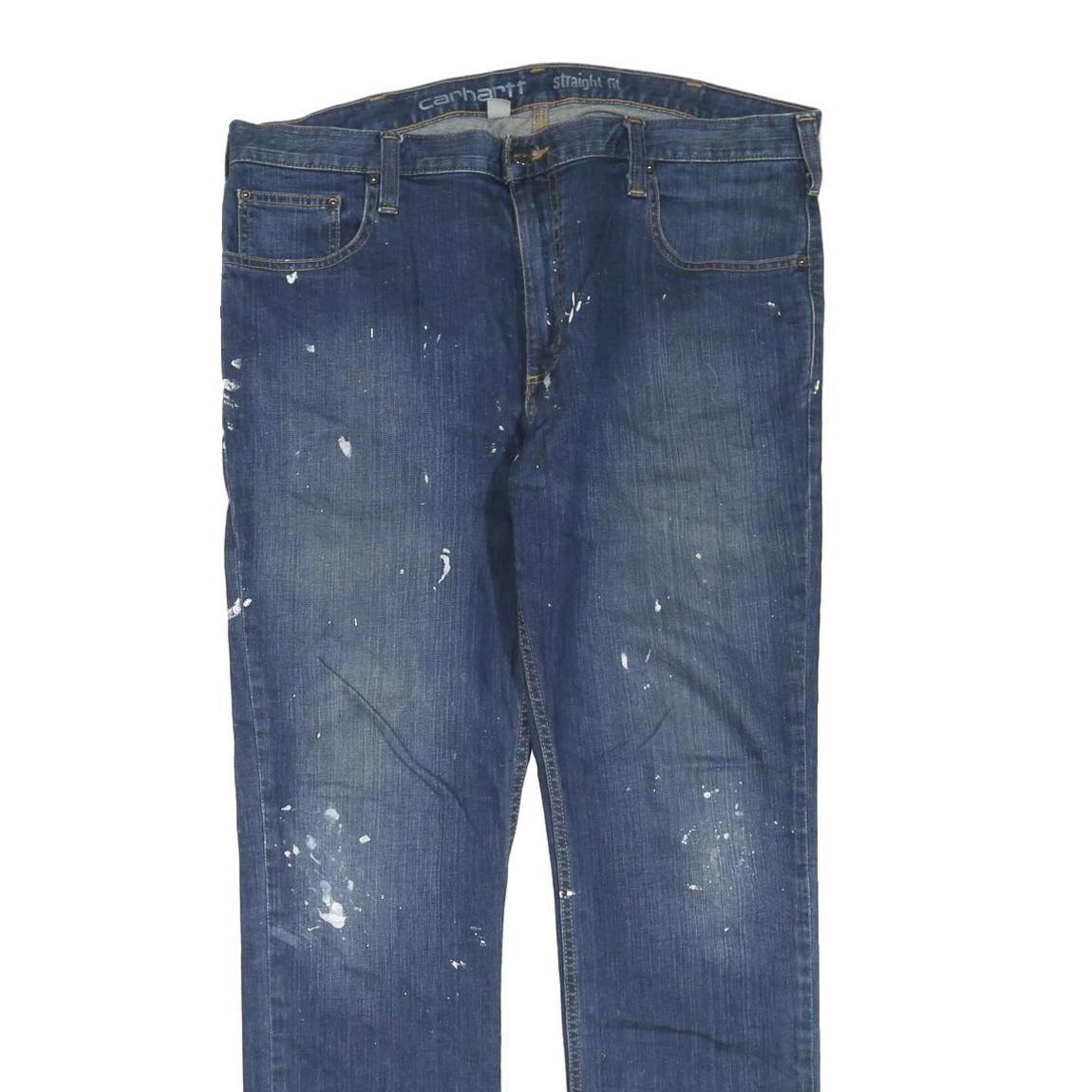 CARHARTT Mens Jeans Blue Regular Straight Denim W38 L32 Paint Splatter Zip