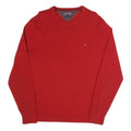 TOMMY HILFIGER Mens Red Plain Cotton Blend Crew Neck Regular Fit Jumper L