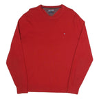 TOMMY HILFIGER Mens Red Plain Cotton Blend Crew Neck Regular Fit Jumper L
