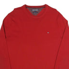 TOMMY HILFIGER Mens Red Plain Cotton Blend Crew Neck Regular Fit Jumper L