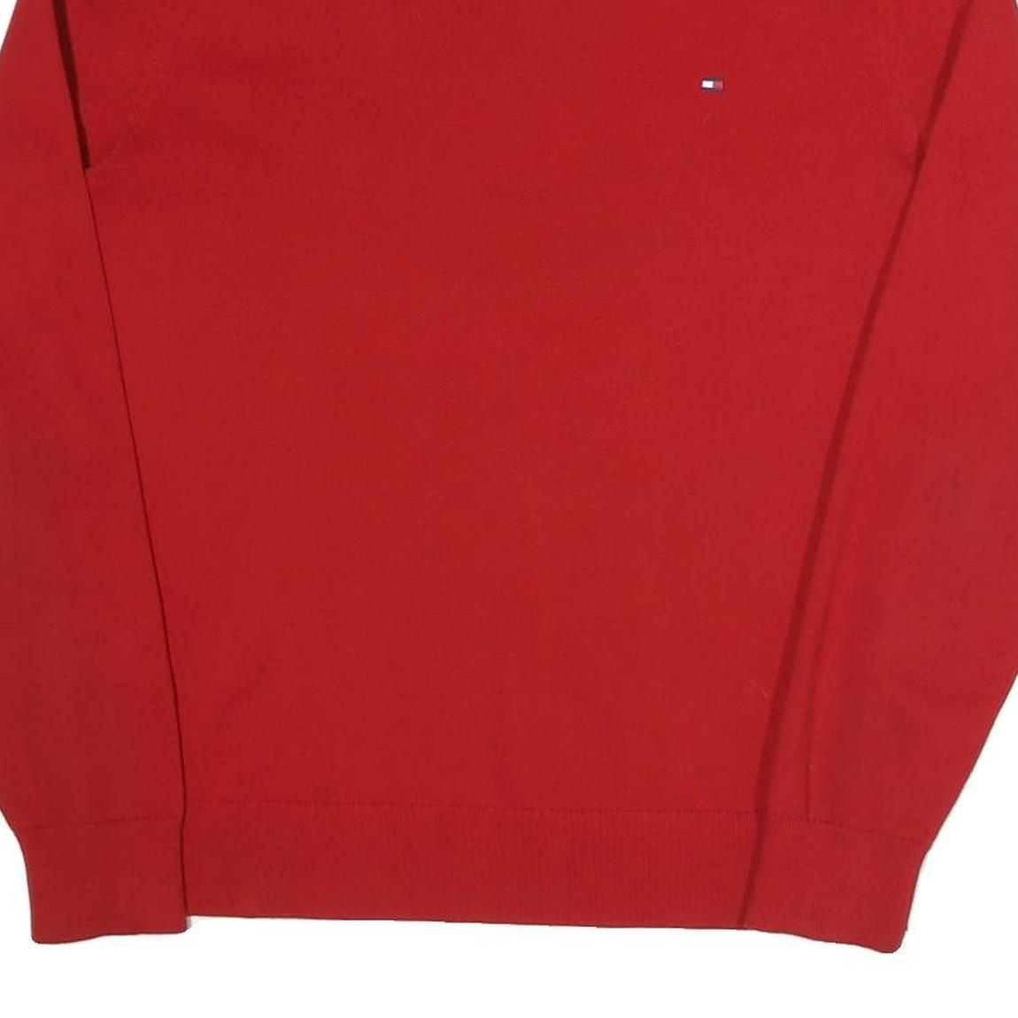 TOMMY HILFIGER Mens Red Plain Cotton Blend Crew Neck Regular Fit Jumper L