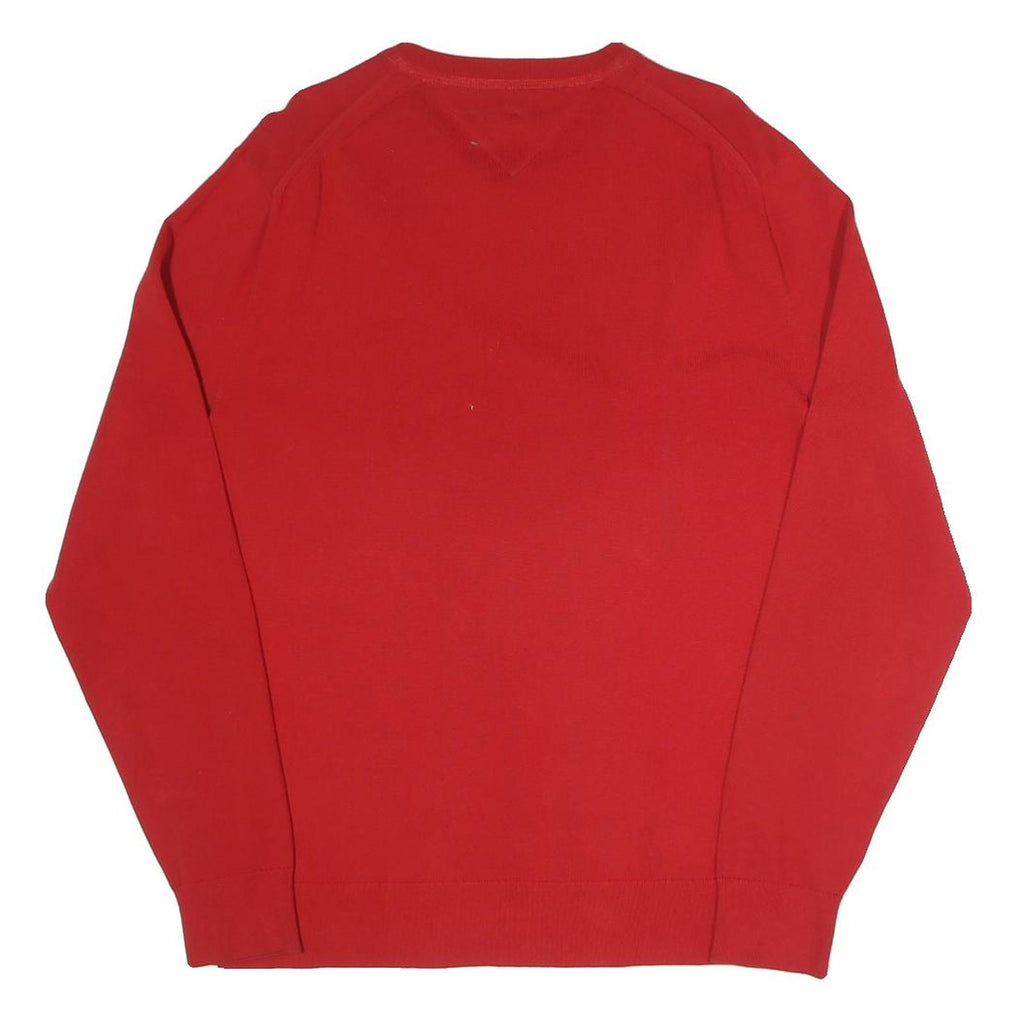 TOMMY HILFIGER Mens Red Plain Cotton Blend Crew Neck Regular Fit Jumper L