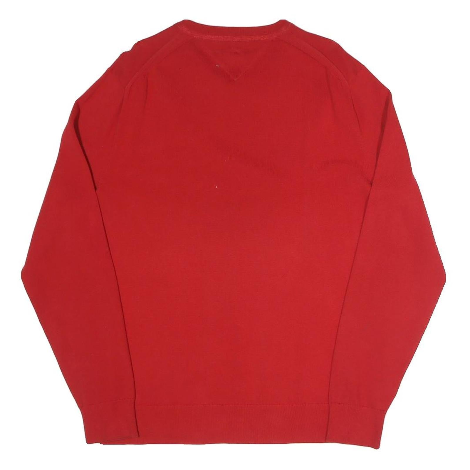 TOMMY HILFIGER Mens Red Plain Cotton Blend Crew Neck Regular Fit Jumper L