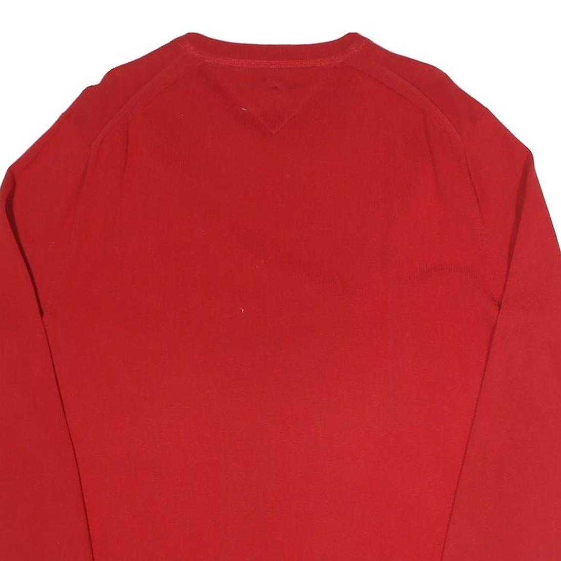 TOMMY HILFIGER Mens Red Plain Cotton Blend Crew Neck Regular Fit Jumper L