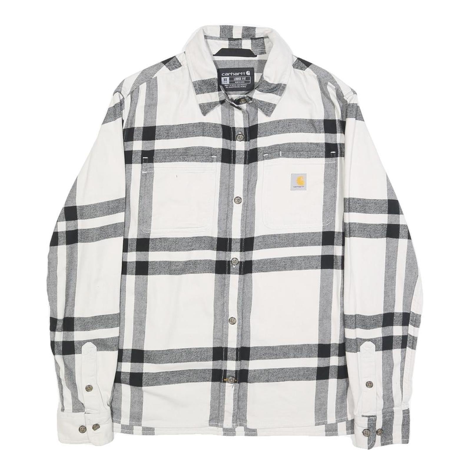 CARHARTT Womens White & Black Plaid Shirt XS Long Sleeve Cotton Casual