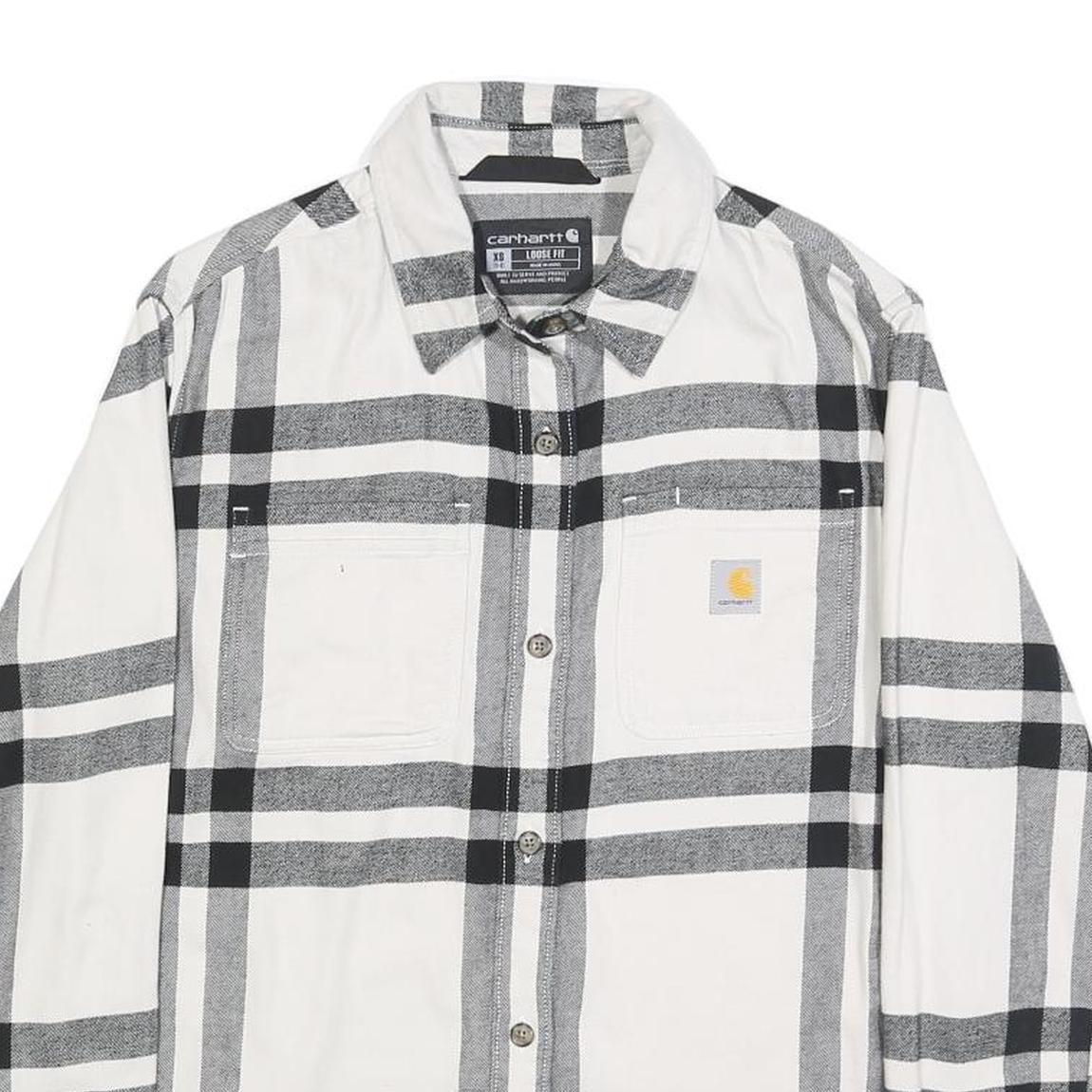 CARHARTT Womens White & Black Plaid Shirt XS Long Sleeve Cotton Casual