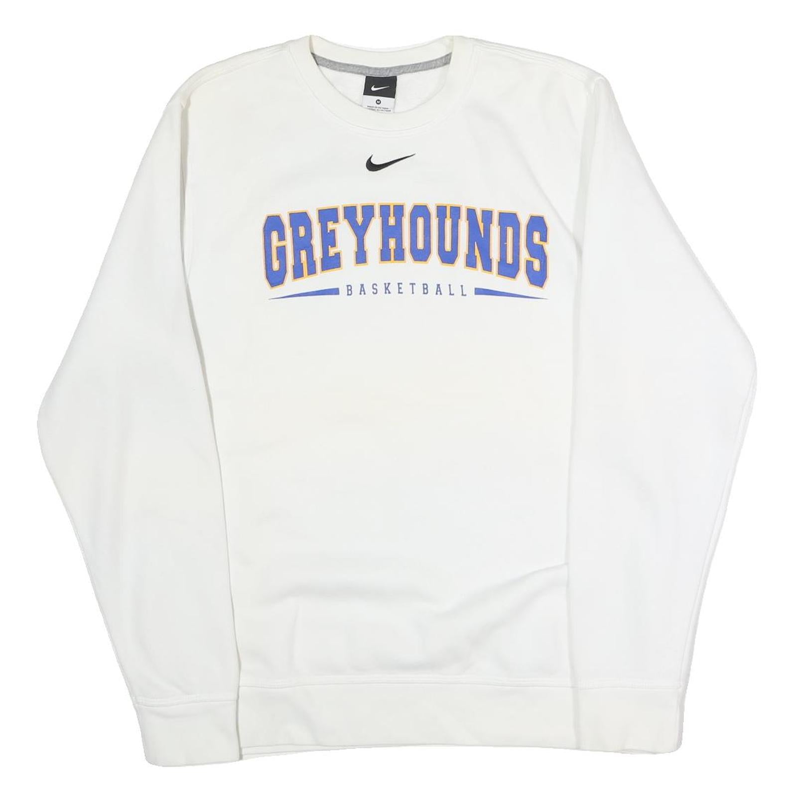 NIKE Mens White Greyhounds Basketball Crew Neck M Cotton Blend Sweatshirt