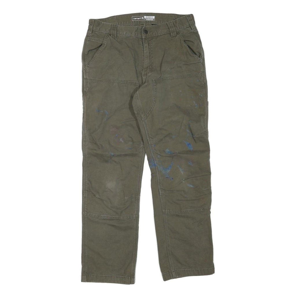 CARHARTT Mens Jeans Olive Regular Straight Denim W32 L30 Workwear Utility Cotton