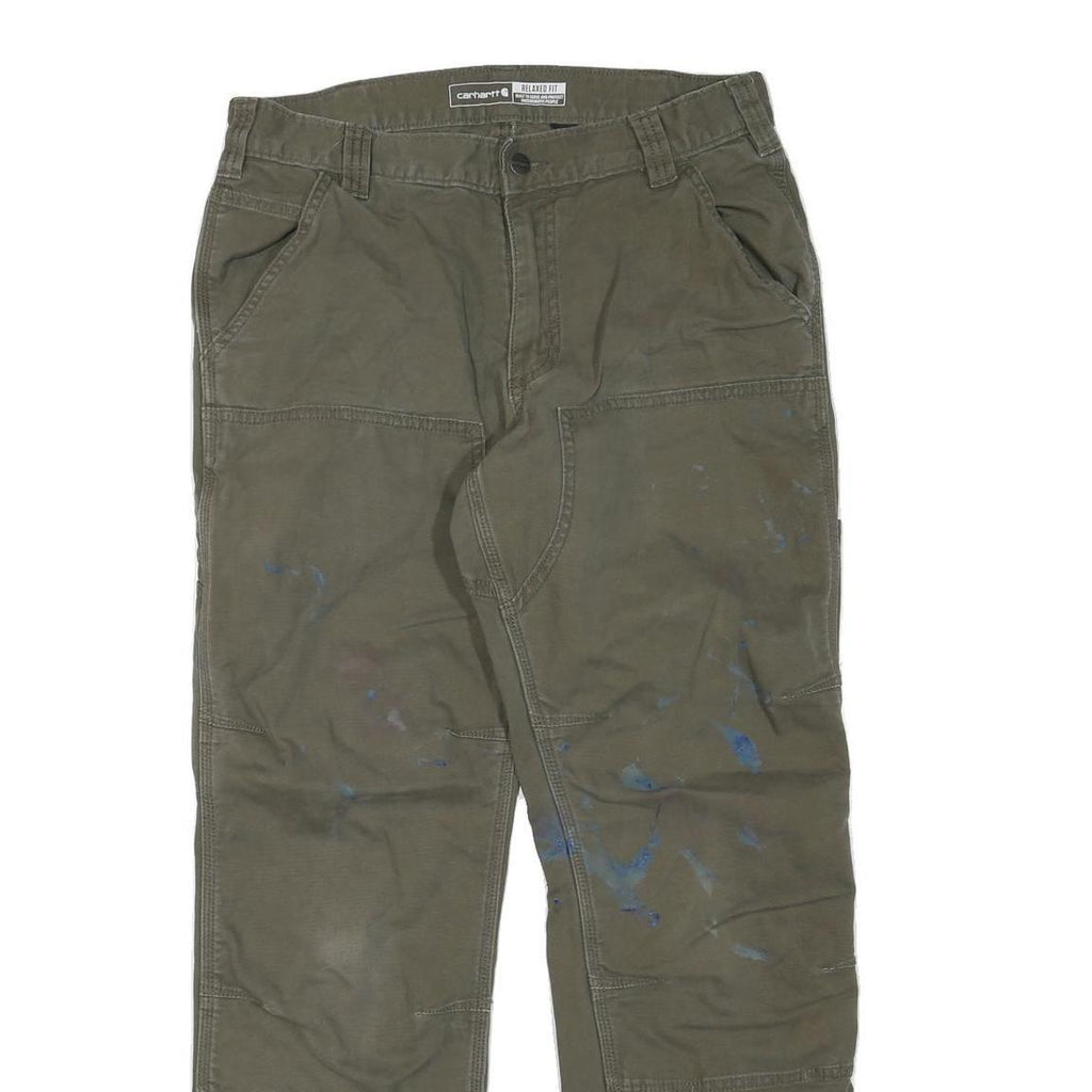 CARHARTT Mens Jeans Olive Regular Straight Denim W32 L30 Workwear Utility Cotton