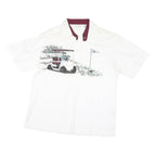 CLASSICS Mens White Burgundy Golf Motif Short Sleeve Polo Shirt L Cotton Blend