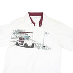 CLASSICS Mens White Burgundy Golf Motif Short Sleeve Polo Shirt L Cotton Blend