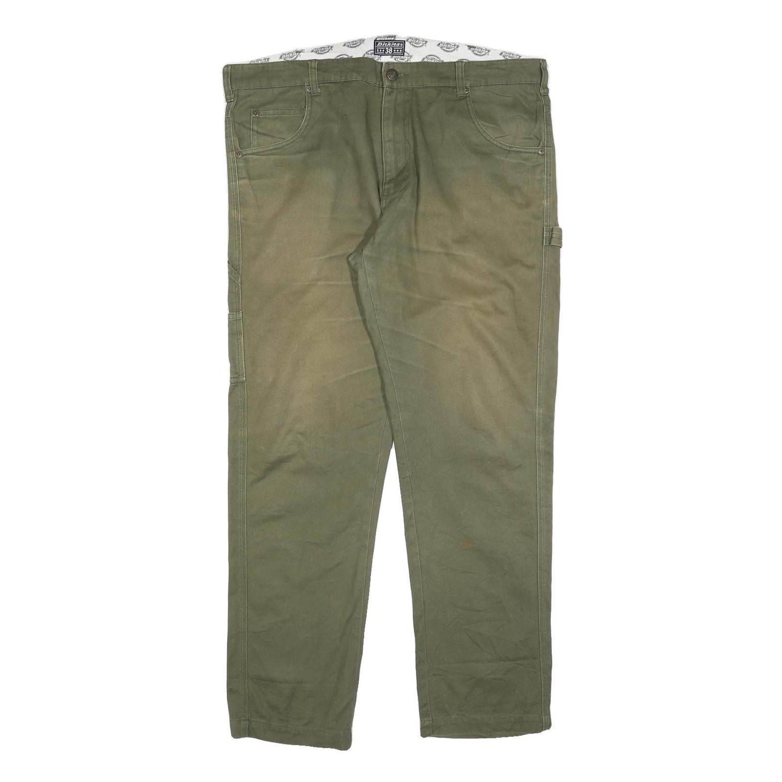 DICKIES Mens Cotton Blend Green Relaxed Straight Trousers W38 L30 Workwear