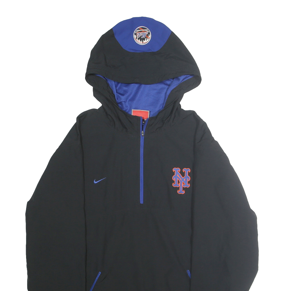 NIKE Mens Black Blue MLB Pullover Jacket S Polyester Hooded Sportswear
