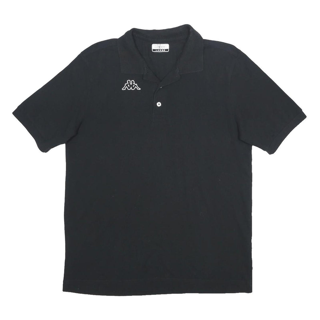 KAPPA Mens Black Cotton Polo Shirt L Short Sleeve Basic Logo Embroidered