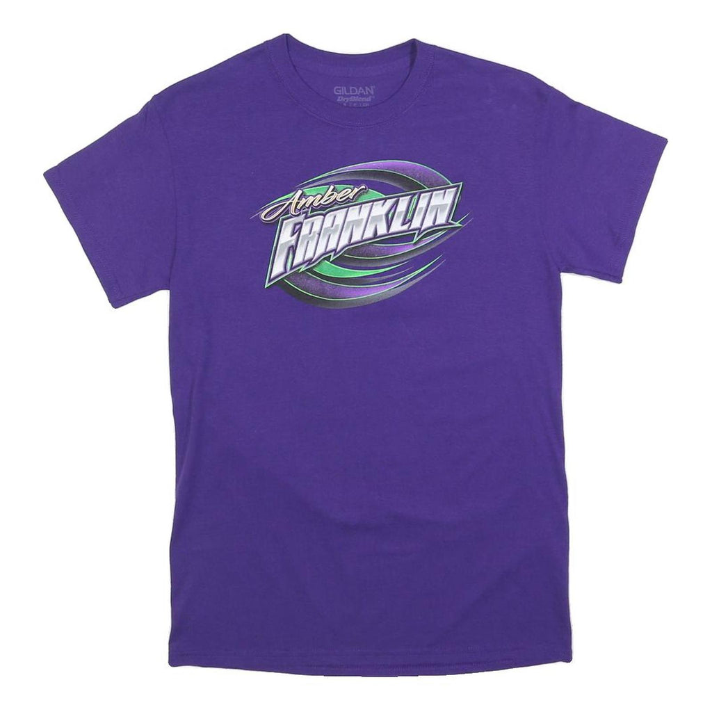 GILDAN Mens Purple Amber Franklin Graphic T-Shirt S Short Sleeve Crew Neck
