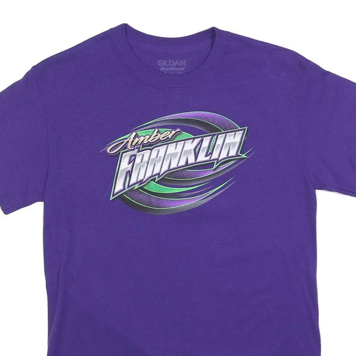 GILDAN Mens Purple Amber Franklin Graphic T-Shirt S Short Sleeve Crew Neck