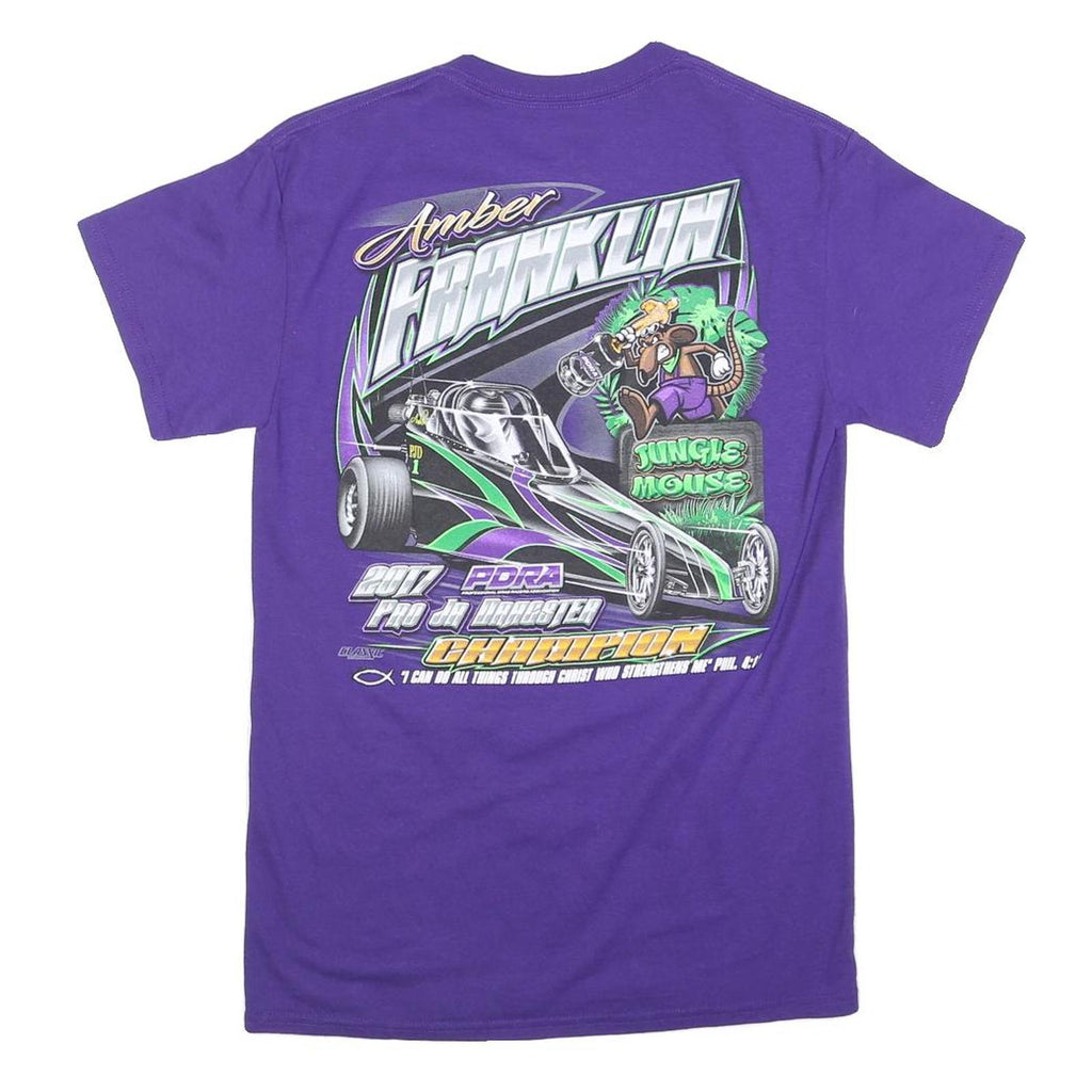 GILDAN Mens Purple Amber Franklin Graphic T-Shirt S Short Sleeve Crew Neck