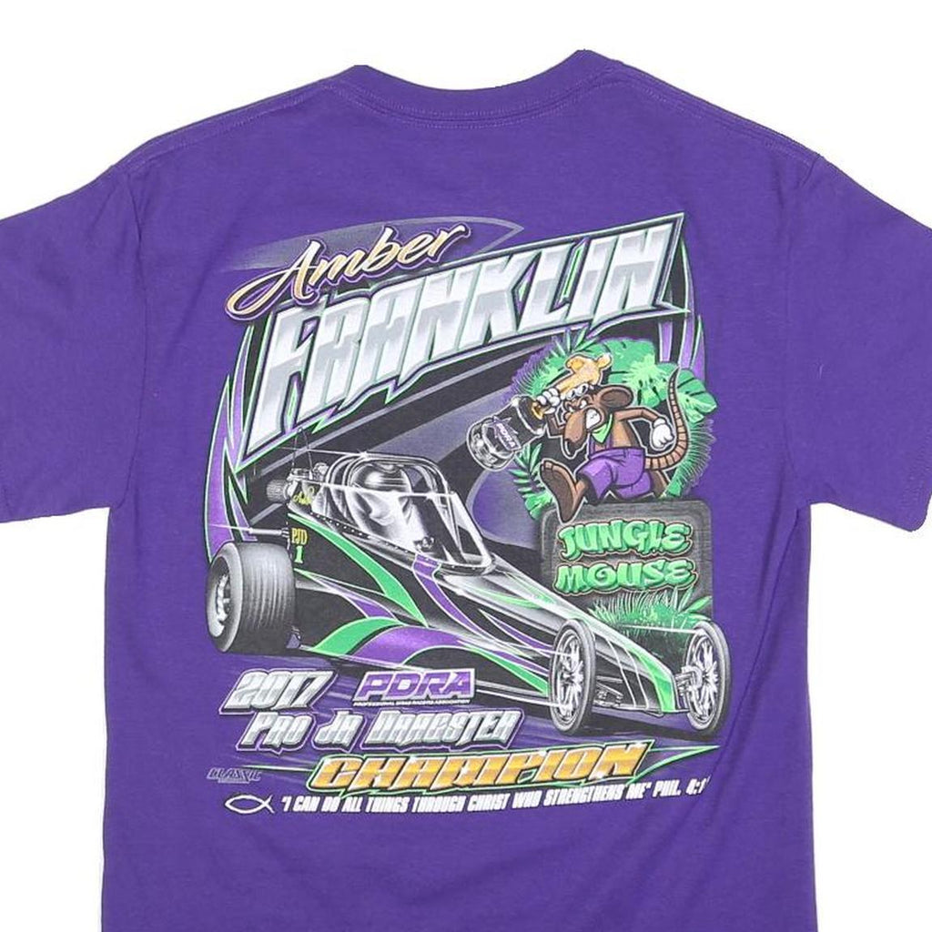 GILDAN Mens Purple Amber Franklin Graphic T-Shirt S Short Sleeve Crew Neck