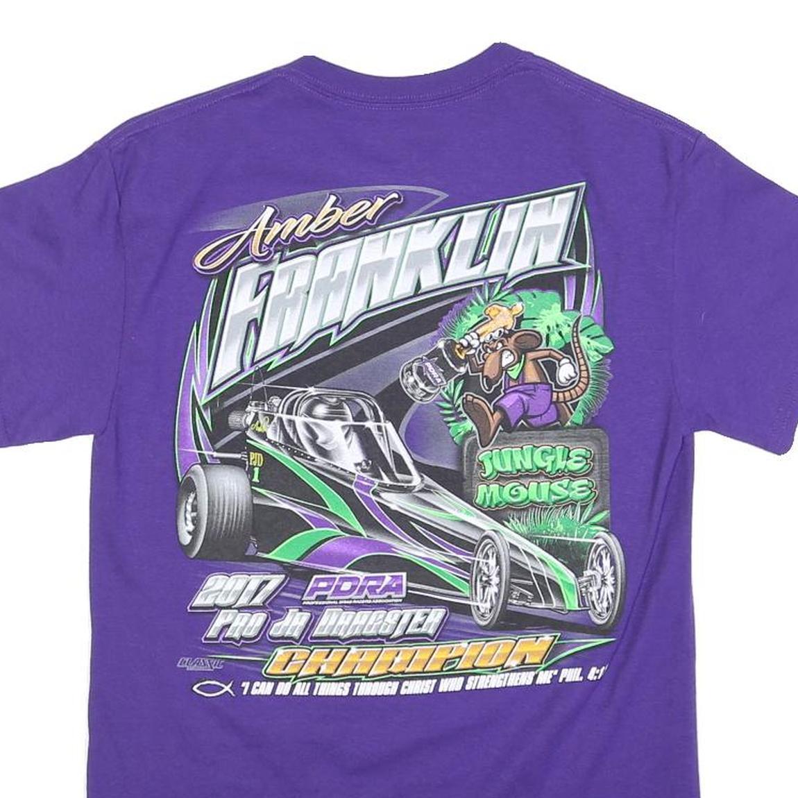 GILDAN Mens Purple Amber Franklin Graphic T-Shirt S Short Sleeve Crew Neck