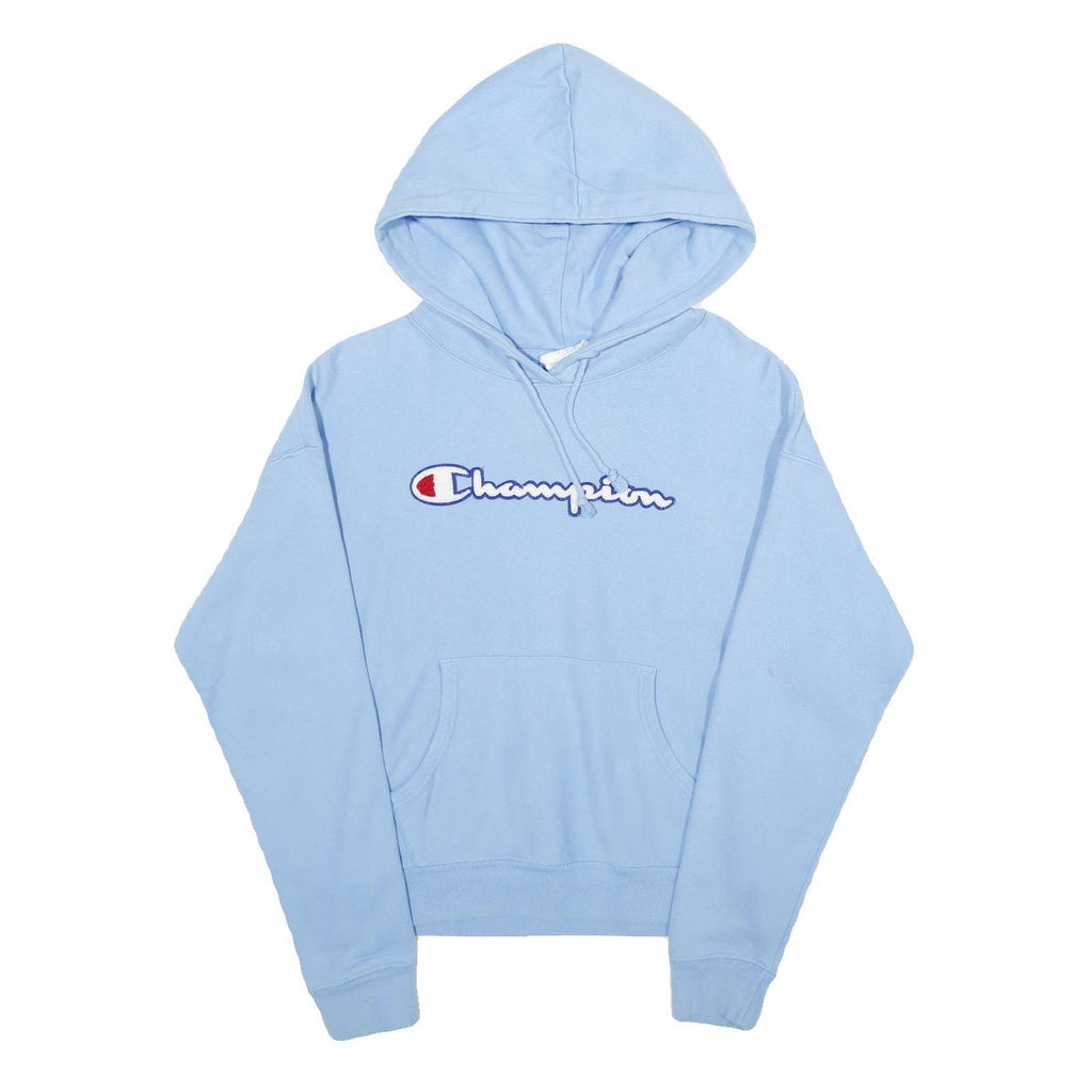 CHAMPION REVERSE WEAVE Womens Blue Hoodie M Embroidered Logo Cotton Blend