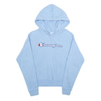 CHAMPION REVERSE WEAVE Womens Blue Hoodie M Embroidered Logo Cotton Blend