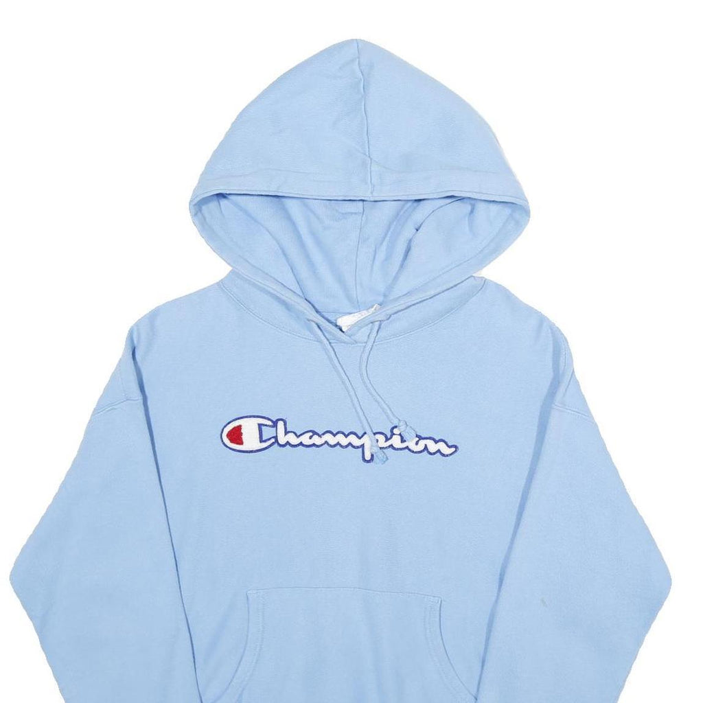 CHAMPION REVERSE WEAVE Womens Blue Hoodie M Embroidered Logo Cotton Blend