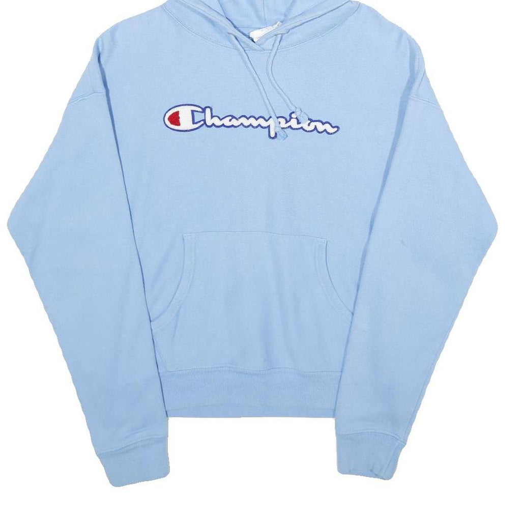 CHAMPION REVERSE WEAVE Womens Blue Hoodie M Embroidered Logo Cotton Blend