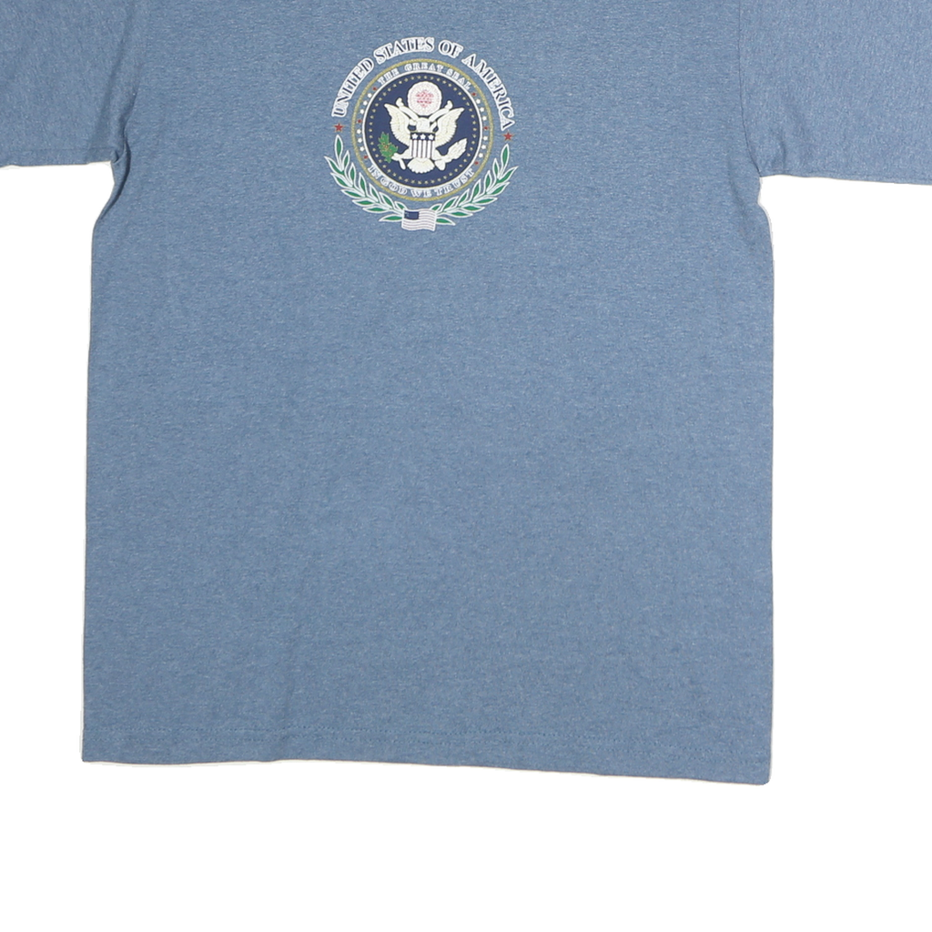 C&H Mens Blue Crew Neck T-Shirt M Cotton Graphic Print Casual