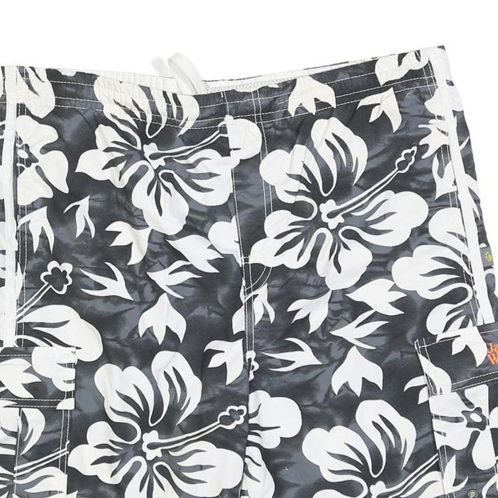 JACK WOLFSKIN Mens Cargo Shorts Black & White Floral L W36 Drawstring Relaxed