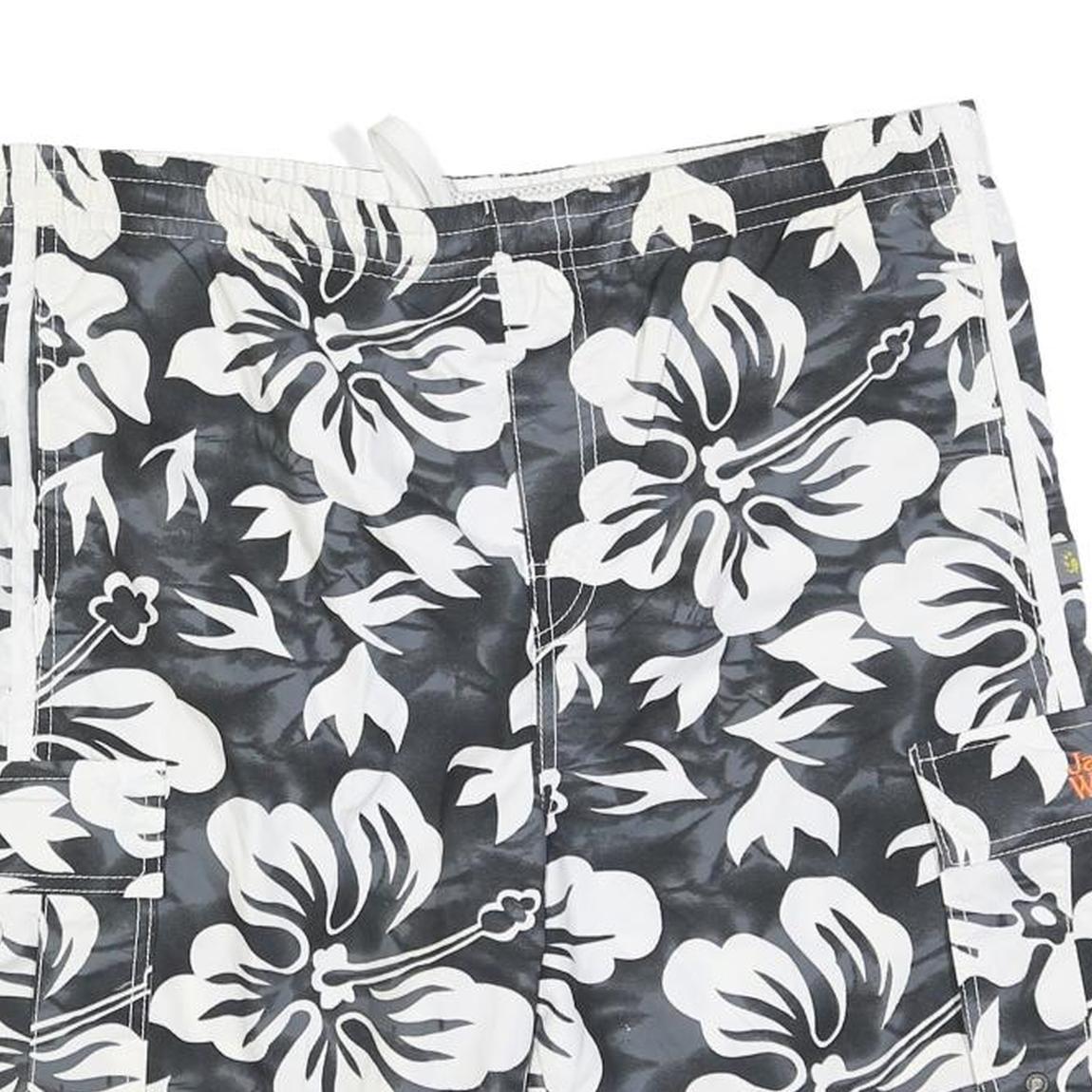 JACK WOLFSKIN Mens Cargo Shorts Black & White Floral L W36 Drawstring Relaxed