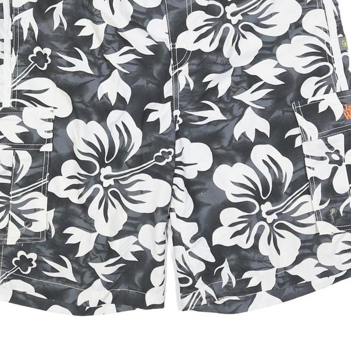 JACK WOLFSKIN Mens Cargo Shorts Black & White Floral L W36 Drawstring Relaxed