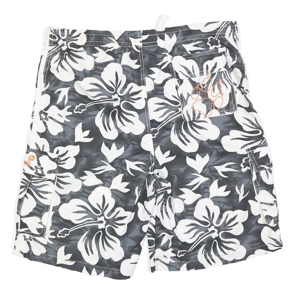 JACK WOLFSKIN Mens Cargo Shorts Black & White Floral L W36 Drawstring Relaxed