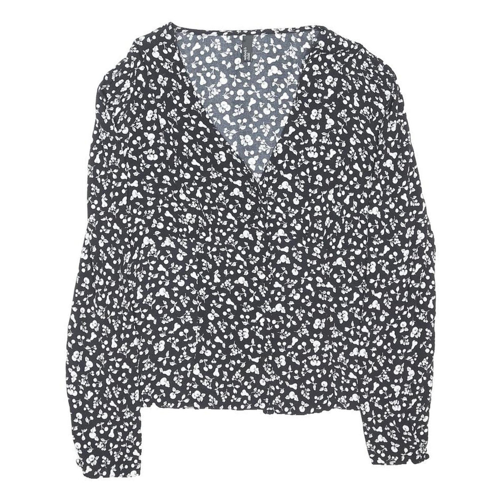 NOBODYS CHILD Womens Black & White Floral Printed Blouse Long Sleeve V-Neck UK