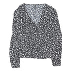 NOBODYS CHILD Womens Black & White Floral Printed Blouse Long Sleeve V-Neck UK