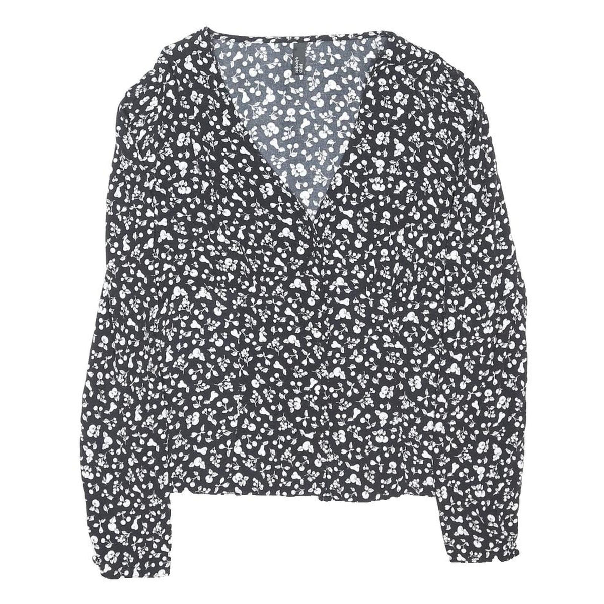 NOBODYS CHILD Womens Black & White Floral Printed Blouse Long Sleeve V-Neck UK