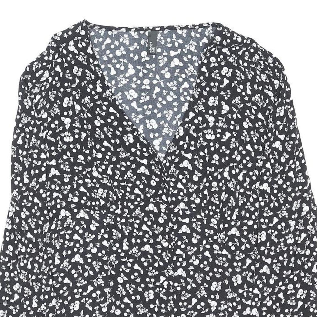 NOBODYS CHILD Womens Black & White Floral Printed Blouse Long Sleeve V-Neck UK