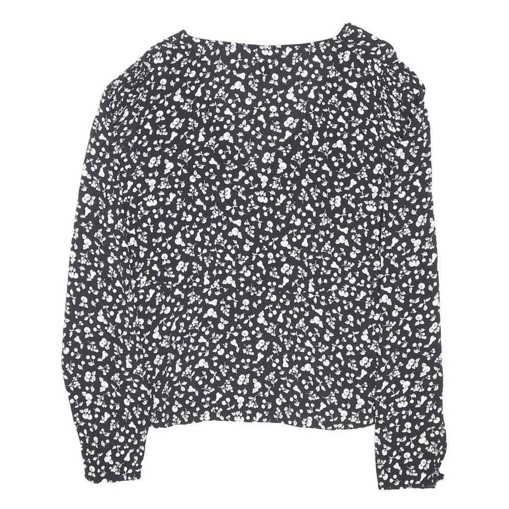 NOBODYS CHILD Womens Black & White Floral Printed Blouse Long Sleeve V-Neck UK