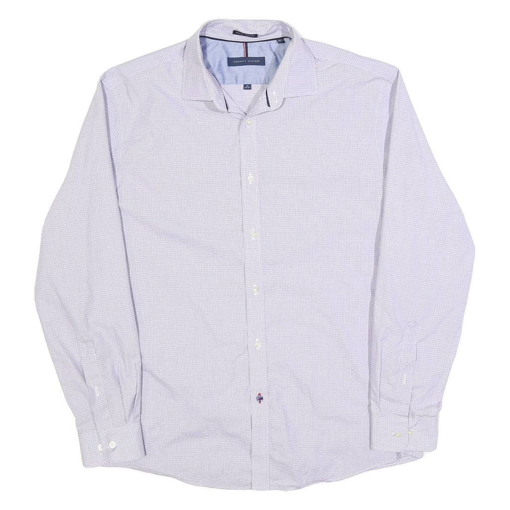 TOMMY HILFIGER Mens Purple Shirt L Cotton Blend Formal Button Collar Checked
