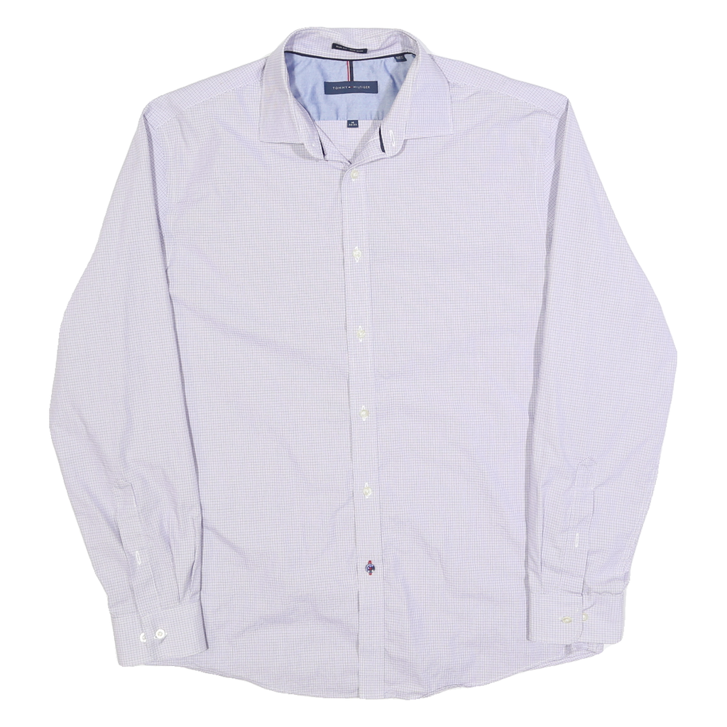 TOMMY HILFIGER Mens Purple Shirt L Cotton Blend Formal Button Collar Checked