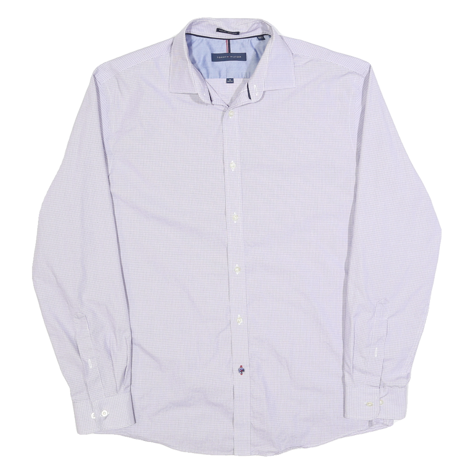 TOMMY HILFIGER Mens Purple Shirt L Cotton Blend Formal Button Collar Checked