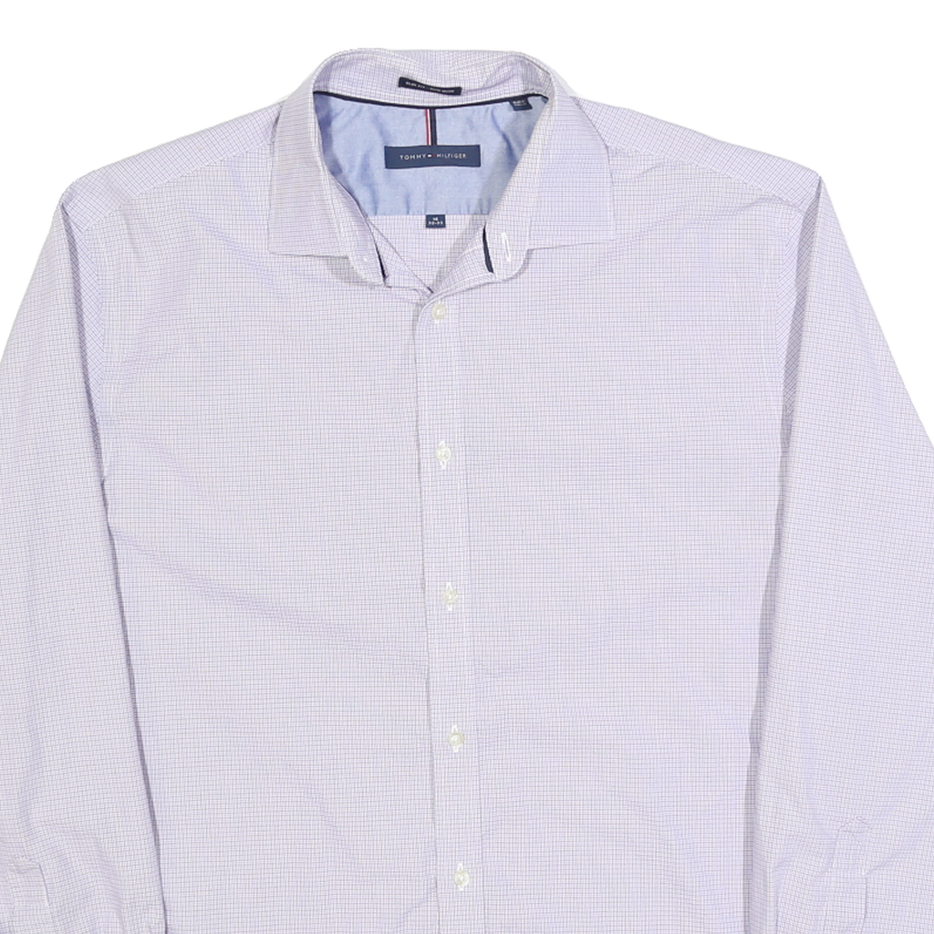 TOMMY HILFIGER Mens Purple Shirt L Cotton Blend Formal Button Collar Checked