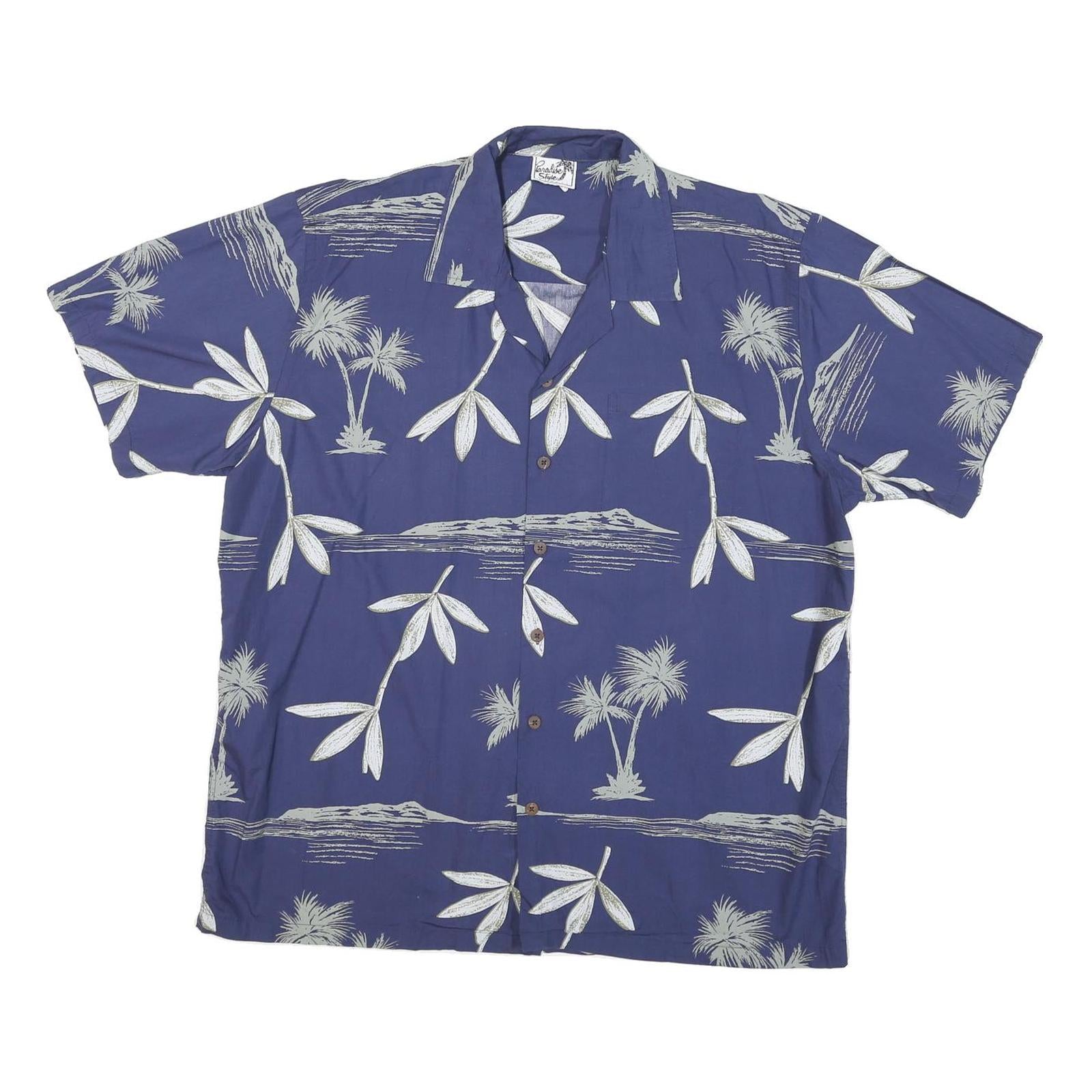 PARADISE STYLE Mens Blue Shirt M Cotton Blend Summer Casual Short Sleeve
